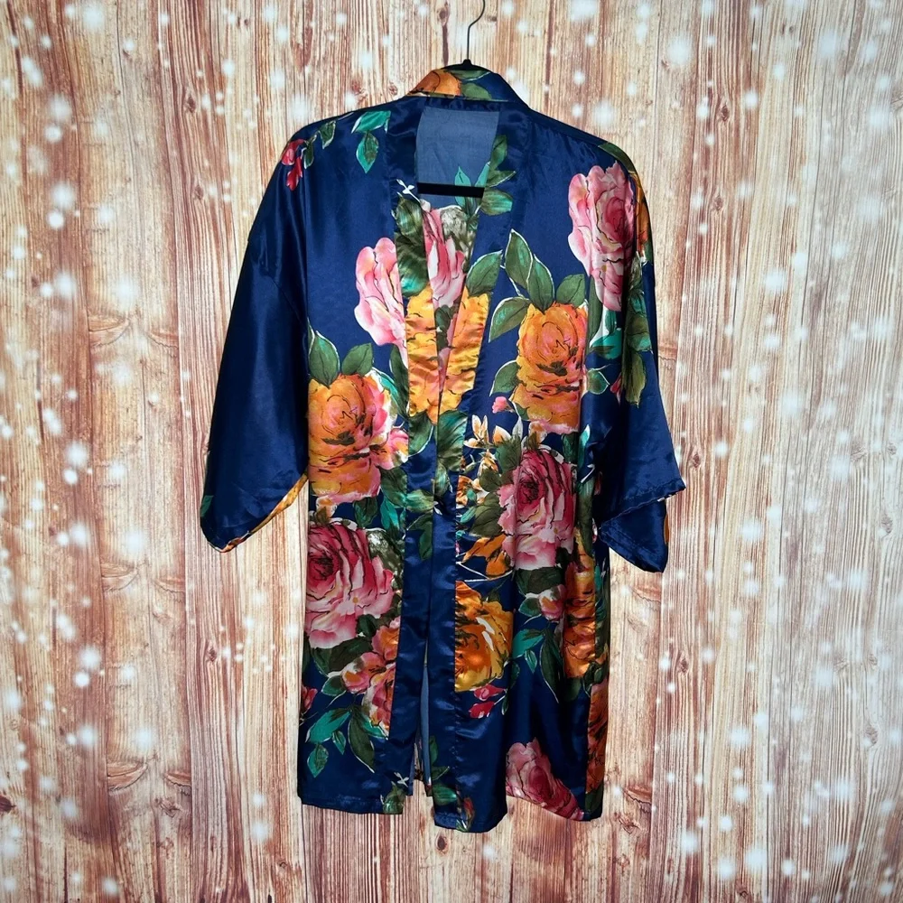 Kimono Robe Large or OS with Tie Sash Navy